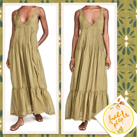 Free People Frankie Pintuck Maxi Dress in Olive (Army Green / Moss) - Picture 7 of 8